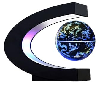 FUGEST Magnetic Floating Globe 2 in 1 Blue 4in Constellations World Map C Shape Base LED Light Lamp Rotating