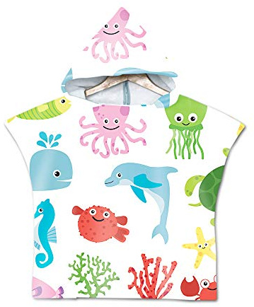 Chickw1 Badetücher Badehandtuch Kinder, Mikrofaser Kapuzenhandtuch Badeponcho Poncho Strandtuch Kinder Ultra Weich und Saugfähig, Bademantel Mädchen für Jungen Surfponcho (60 * 80cm,Blauer Delphin)
