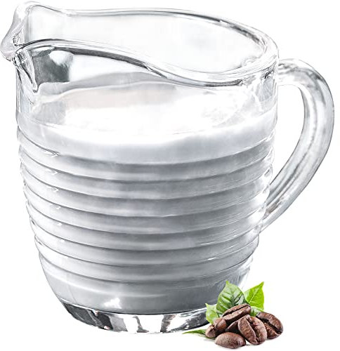 KADAX Crémier en verre, 200 ml, Pot à Lait avec anse, Pot à crème, Pot, saucière, petit Pot pour lait, crème, sauce, café, transparent Pichet à lait (200 ml, bandes)
