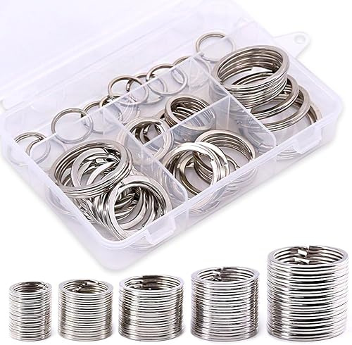 Swpeet 60 st blandade mångsidiga metallnyckelringringar delade nyckelringar platt O-ring för hem bilnycklar fästen nycklar hängen – 20 mm, 25 mm, 30 mm, 35 mm, 38 mm
