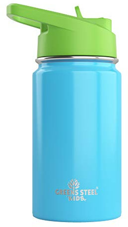 Kids Water Bottle - 350ml, Blue | Leak Proof with Straw & Handle | 12 Cold | Insulated, Double Wall Stainless Steel | Easy Sip Toddler Cup | Child's Flask | Eco Friendly