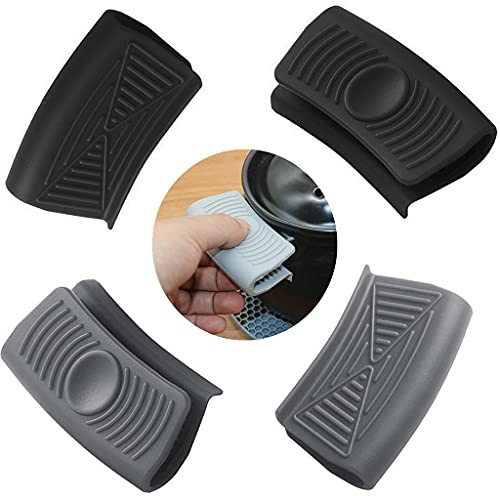 Ouceanwin 2 paia di presine in silicone con impugnatura a caldo per maniglia, impugnatura resistente, per cottura antiscivolo, per cucina, grigliate, cottura in forno (nero e grigio)