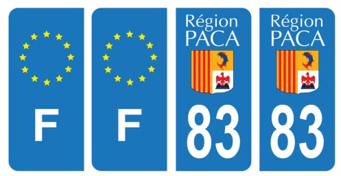 HADEXIA Nummernschild-Aufkleber, französisches Departement 83, Var Alt, Region PACA & F, Frankreich, 4 Stück