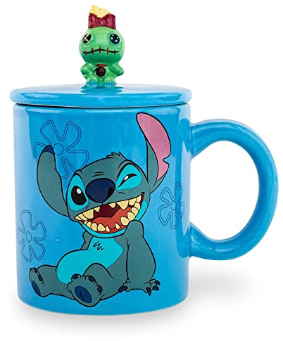 Silver Buffalo Lilo & Stitch Wink Ohana Tasse en céramique avec poignée sculptée et couvercle sculpté, 532 ml