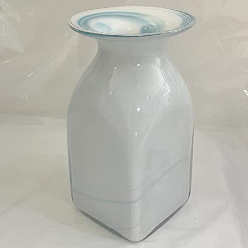 Jarrón rectangular de cristal, moderno, color turquesa y blanco, soplado artesanalmente, altura aprox. 20 cm