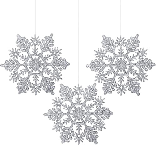24 Stück 10cm Glitzer Schneeflocken Weihnachts Anhänger,Weihnachten Baumschmuck Weihnachtsanhänger,Weihnachtsbaumanhänger Christbaumschmuck,Winterdeko Weihnachtsdeko Weihnachten Anhänger,Silber
