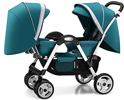 YCKEGEW Passeggino Tandem con Seduta Passeggino Gemellare Compatto-Face To Face, Passeggino Pieghevole Ad Ombrello per Bambini E Bambine, Baldacchino Sovradimensionato (Color : Groen)
