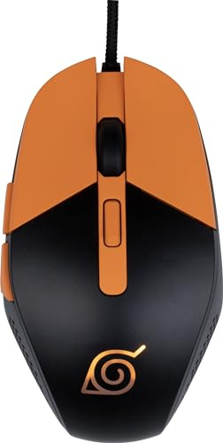 Konix Naruto Shippuden Souris Gaming Filaire pour PC - 3 Niveaux DPI - Rétroéclairage LED - Câble 1,8 m - Motif Konoha - Noir et Orange