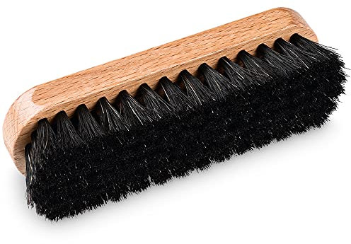 PREMYO Grande Cepillo de Brillo para Zapatos con Crin de Caballo Negro - Limpieza y Pulido de Cuero Liso