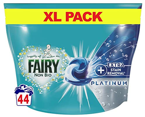 Fairy Platinum +Smacchiatore Non Bio Pods Lavaggio Capsule Liquide Pelli Sensibili 44 Lavaggi