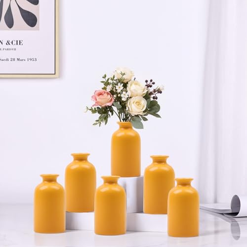 Kleine Gelbe Vase, Moderne Boho-Keramik-Vase für Trockene Blumen, Heimdekoration, Tafelaufsätze in Großpackung, Mini-Blumenvase für Hochzeit, Zuhause