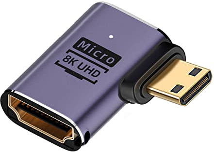 CY Câble 8K Mini HDMI mâle à angle droit vers HDMI 2.1 femelle UHD Adaptateur convertisseur or prend en charge 8K 60Hz HDTV