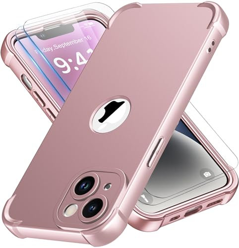 ORETECH für iPhone 14 Hülle Silikon, mit 2 Stück Schutzfolie, 360 Grad Ganzkörper Stoßfest Kratzfest Anti-Fingerabdruck Silikon Handyhülle für iPhone 14 Case 6,1 Zoll,Roségold