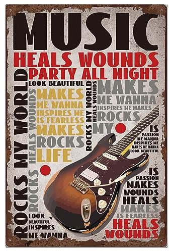 SUPERDANT Guitar Tin Signs Music Metal Signs Rock Music Wall Plaque Recording Sign Iron Poster Art Bar Sign for Man Cave Pub Recording Studio Vintage Decor