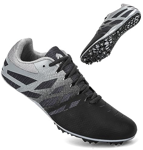 Men Women Kids Track and Field Shoes Professional 8 Spikes Running Racing Sneakers Breathable Lightweight Sprinting Shoes (8,Black Grey)