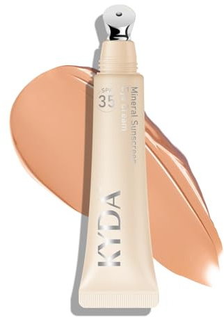 KYDA Mineral Sunscreen Eye Cream, Tan, SPF 35, Undereye Brightener Concealer, Full Coverage Eyes Primer, Controlled Applicator, Blendable Formula