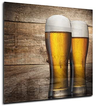 Canvasfly 60x60 Wandpaneele für Küche, Deko-Spritzschutz für Küchenrückwand Glas, Bilder aus Glas Gehärtet, Küchen-Deko Glasplatte aus Vorgespanntem Glas, Küchenrückwandplatte | Bier