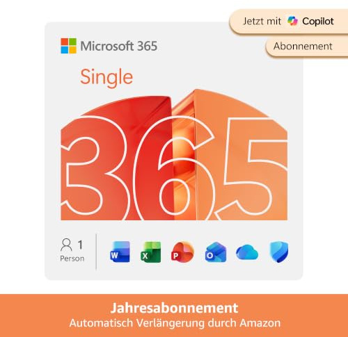 Microsoft 365 Single | 1 Jahr | 1 Person | Office Apps mit KI | 1 TB Cloudspeicher | Abo mit automatischer Verlängerung