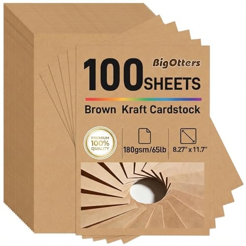 BigOtters 100 Sheets Kraft Cardstock Paper, 8.27 x 11.7 (A4 Size), Brown Paper for Wedding Invitations, Scrapbooking, DIY Crafts, Card Making and Printer Projects, 65 lb/180 GSM