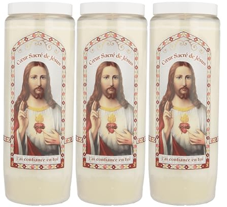 3 candele di Novena Sacro Cuore di Gesù 17,5 cm – Candela Novena – Culto cristiano in cera vegetale