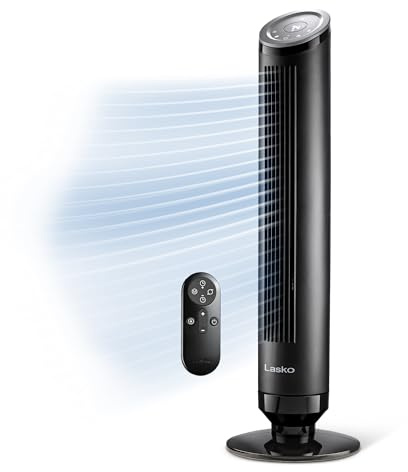 Lasko Ascend Tower Fan with Remote, 36 Floor Fans for Home Bedroom, 29 ft/s Airflow, 90° Oscillation, Air Filter, Black, OST100