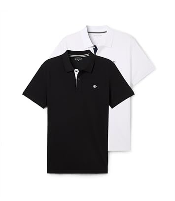 Tom Tailor Herren Doppelpack Poloshirt Basic mit Logo Print,20000 - White, L