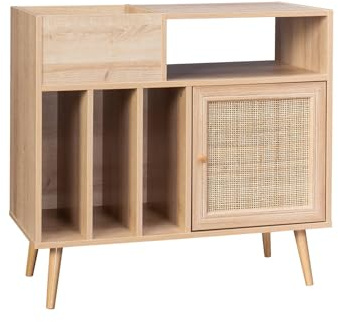 Alice's Garden sweeek - Meuble Vinyle cannage et décor Bois Bohème 1 Porte et 4 casiers 83cm