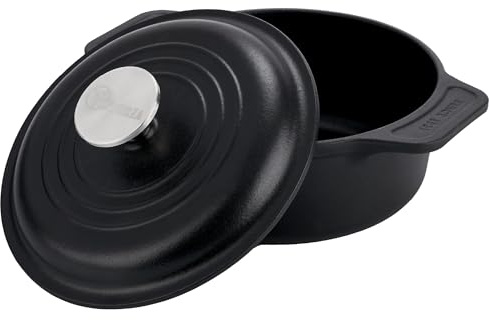 Victoria Horno Holandés Hierro Fundido Curado 20cm/ 1,9L Inducción Cocotte Curada para Crear Antiadherente Libre de Tóxicos sin PTFE, Apta para Barbacoa, Horno, Vitrocerámica, Gas