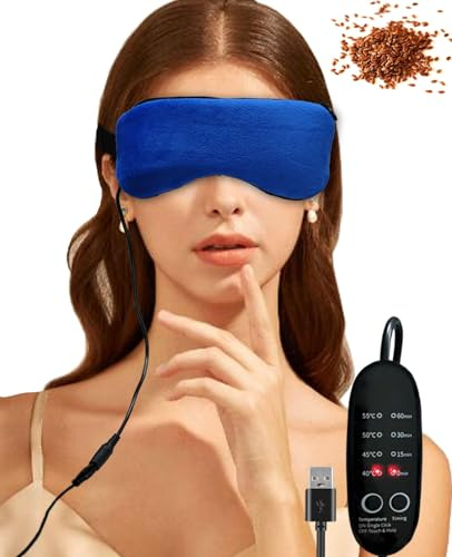 PJYU Máscara térmica para ojos, compresa de ojos caliente USB con linaza para ojos secos, tratamiento de blefaritis, ojos fatiga, lavable