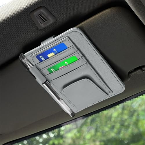 Auto-Sonnenblenden-Organizer, Clip, kleine Auto-Kartenhülle, Taschen-Organizer, Auto-Visier-Dokumentenhalter, Sonnenbrille, Auto-Zulassung/Führerschein, Versicherungsinformationen, Stift, Notiz – Grau