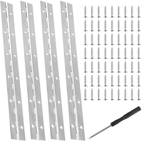 SYUTBOU 4 Stück Klavierband Edelstahl, 30 cm Klavierscharnier Stangenscharnier Türband Klavierscharnier Klein mit 48 Schraube, Klavierband Scharnier für Klaviere Schränke Aufbewahrungs Box