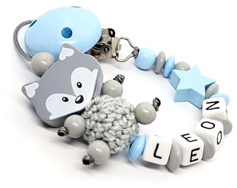 AVH Enterprise Schnullerband mit Namen für Mädchen & Jungen personalisierte Baby Geschenke (Blau)