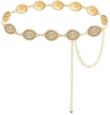 TOPACC Gold Western belt for Woman Concho Chain Belt Cowgirl Waist Belt