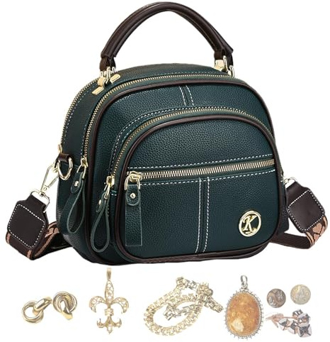 Sac à bandoulière en cuir simple - Sac de courses moderne en cuir - Sac à bandoulière pour fille - Grande capacité - Avec sangle réglable pour cosmétiques, coussin d'air, lèvre, vert, Voir description