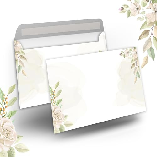 Briefumschlag C6 Haftklebend Selbstklebende 25-50 Stück Briefumschläge Kuvert Briefkuvert in Beige Hellgrün mit Rosen, 80 g/m² 114 x 162 mm Hochzeit Geburtstag Einladung Danksagung (50)