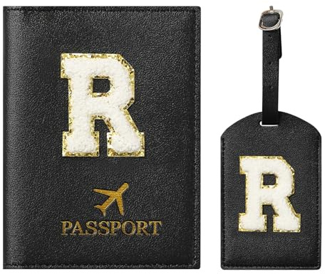 ZVRSUA - Housse de passeport et étiquette de bagage avec lettres et patch, personnalisée, accessoire pour bagage de voyage, cadeau très mignon pour femmes, adolescents, filles, Noir , 14.5cm*10.5cm