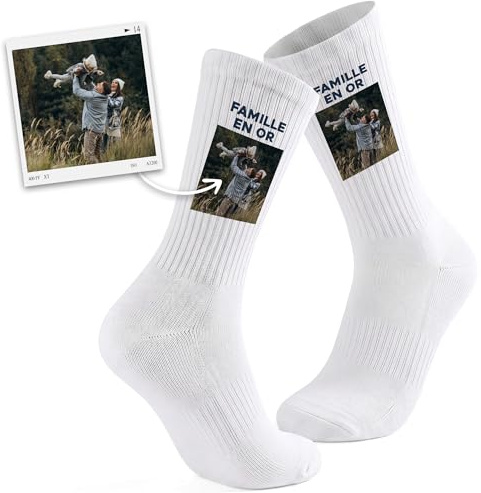 KDO MAGIC Chaussette personnalisé photo et texte - Chaussettes personnalisables unique Humour et Sport - 2 Tailles - Idée cadeau (FR/ES, Numérique, 37, 41, Taille normale, Taille normale, Photo)