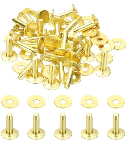 PATIKIL 24 Ensembles 9x3.3x12mm Rivets Et Rondelles En Cuir | Rivets Et Rondelles En Laiton, Attaches Métalliques Pour Travail Du Cuir, Pour Ceintures Portefeuilles Colliers DIY