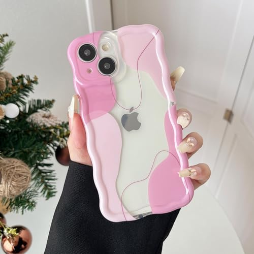 DEFBSC Hülle für iPhone 13,Weicher TPU-Wellenrahmen,Rosa | Transparente Wellen Handyhülle,Kameraschutz,Klar Silikon Bumper,Stoßfeste Schutzhülle,Ästhetisches,Trendiges Feminines Design