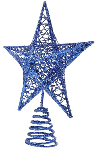 Cabilock Puntale a Forma Di Stella Di Natale Cavo Glitterato 20 Cm in Ferro Per Decorazione Albero Natalizio Interno e Spazi Commerciali