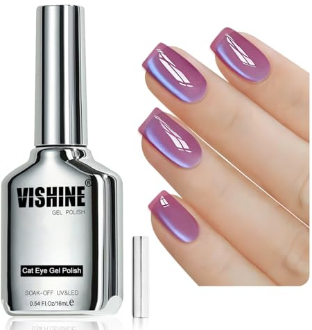 Vishine Ice Glass Cat Eye Gel Polish Holographic Glitter Shimmer Translucent Sheer Color with Magnet Salon Soak Off Nail Art (Lavender Haze #408)
