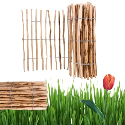 Ogrodzenia Wiklinowe Staketenzaun H:100 cm L:5m Lattenabstand 4-5 cm Gartenzaun Beetumrandung Haselnuss Holz Steckzaun Holzzaun Zaunelemente Rollzaun Rollboarder