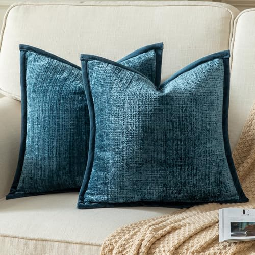 Yaertun 2er Set Kissenbezug Blau 40x40cm Chenille Kissenbezüge Kissenhülle Dekokissenbezug sofakissen dekokissen deko Samtrückseite für Sofa Schlafzimmer Wohnzimmer Weiche Gemütliche
