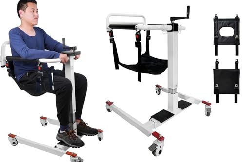 HSSMEUR Patientenlifter-Rollstuhl mit Töpfchen, Transferlift-Stuhl mit manuellem Lift, Hebehilfe am Bett für ältere und behinderte Menschen
