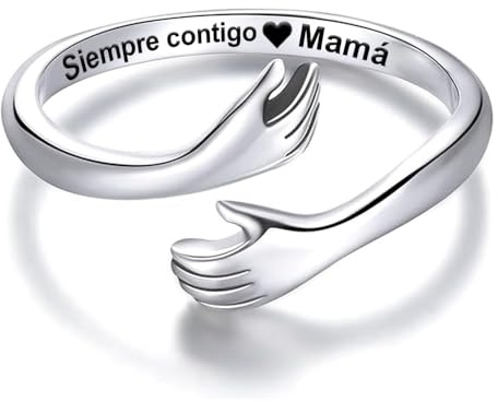 Anillo Mujer Siempre Contigo Mamá en Plata de Ley 925 - Regalo de Cumpleaños o Navidad para Madres, Abuelas - Anillo Ajustable - Estuche Incluido (Siempre Contigo Mamá, Ajustable)