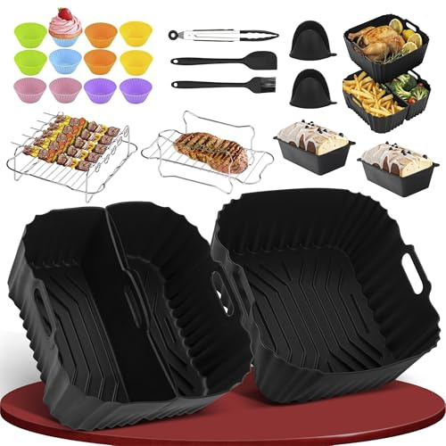 Pietuley 29 Piezas Molde Silicona Freidora de Aire Para Cosori 4,7L/5,5L/6L/6,4L, Accesorios Airfryer para Cecotec 5L/5,5L/6L, Recipiente Air Fryer para Russell Hobbs 8L/8,3L & Philips/Ninja 6,2L