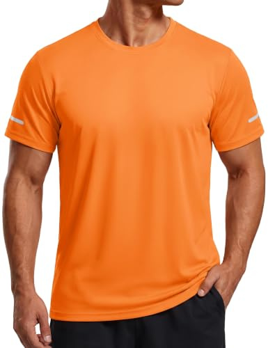 TACVASEN T-shirts de sport pour homme UV - Manches courtes - Fonctionnelles et respirantes - Pour la course, la randonnée, avec bandes réfléchissantes, Orange (05), XXL