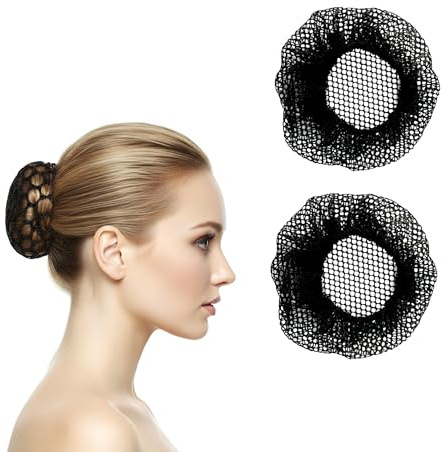Lotsdonxia 2 Pcs Mesh Crochet Hair Nets for Buns - Breathable Cotton-Polyester Fiber Bun Net to Protect Curls, Braids & Styles for Dancer, Bank Clerk, Nurse and Ice Skater (Black)