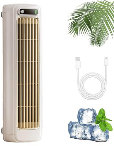 Sherum Rafraichisseur D'air Portable, 3 Modes De Refroidissement | Silencieux Et Économe En Énergie | Montage Mural | Rechargeable | Convient pour Chambre/Bureau/Bureau (Beige)