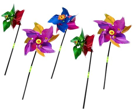 TOYANDONA Lot De 5 Moulins à Vent Effaroucheurs D’Oiseaux pour Jardin Et Verger, 24x50 Cm, 8 Pales, Matériau Solide, Couleurs Lumineuses Réfléchissantes, Protection Plein Air Anti-Oiseaux